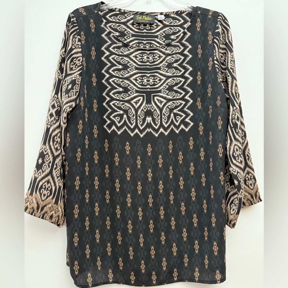 Vintage Bob Mackie Artwear Black and Tan Patterned Tunic